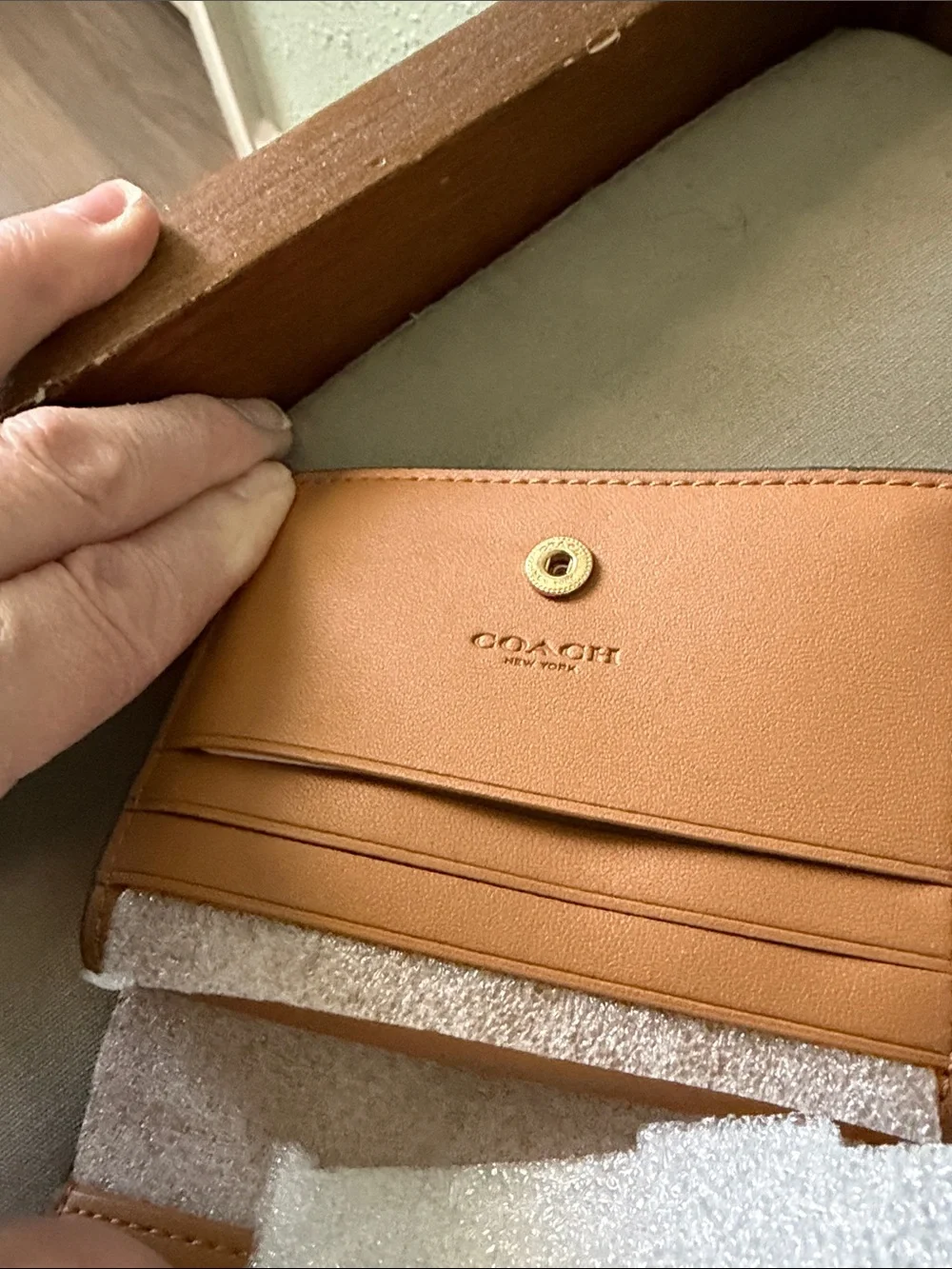 Coach Pink Floral Compact Wallet with Gold Logo